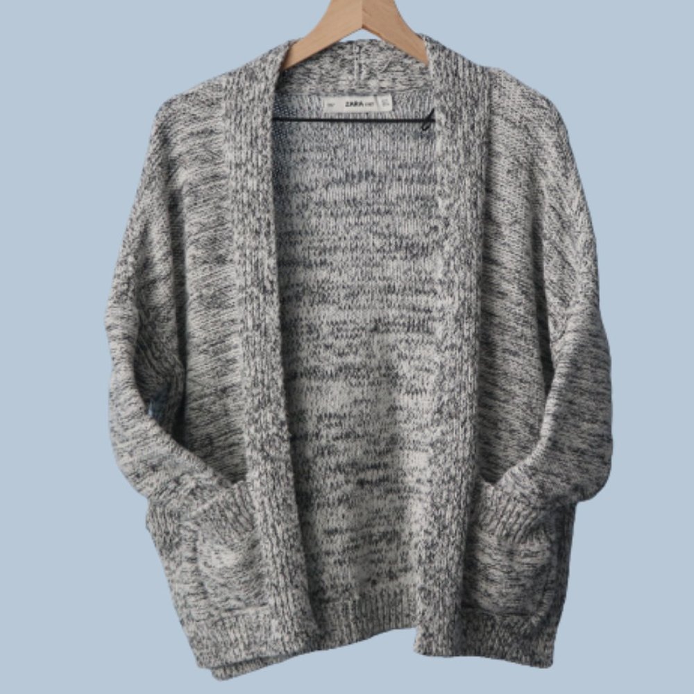 Zara Knit Black and White Marled Cardigan, Sz. S